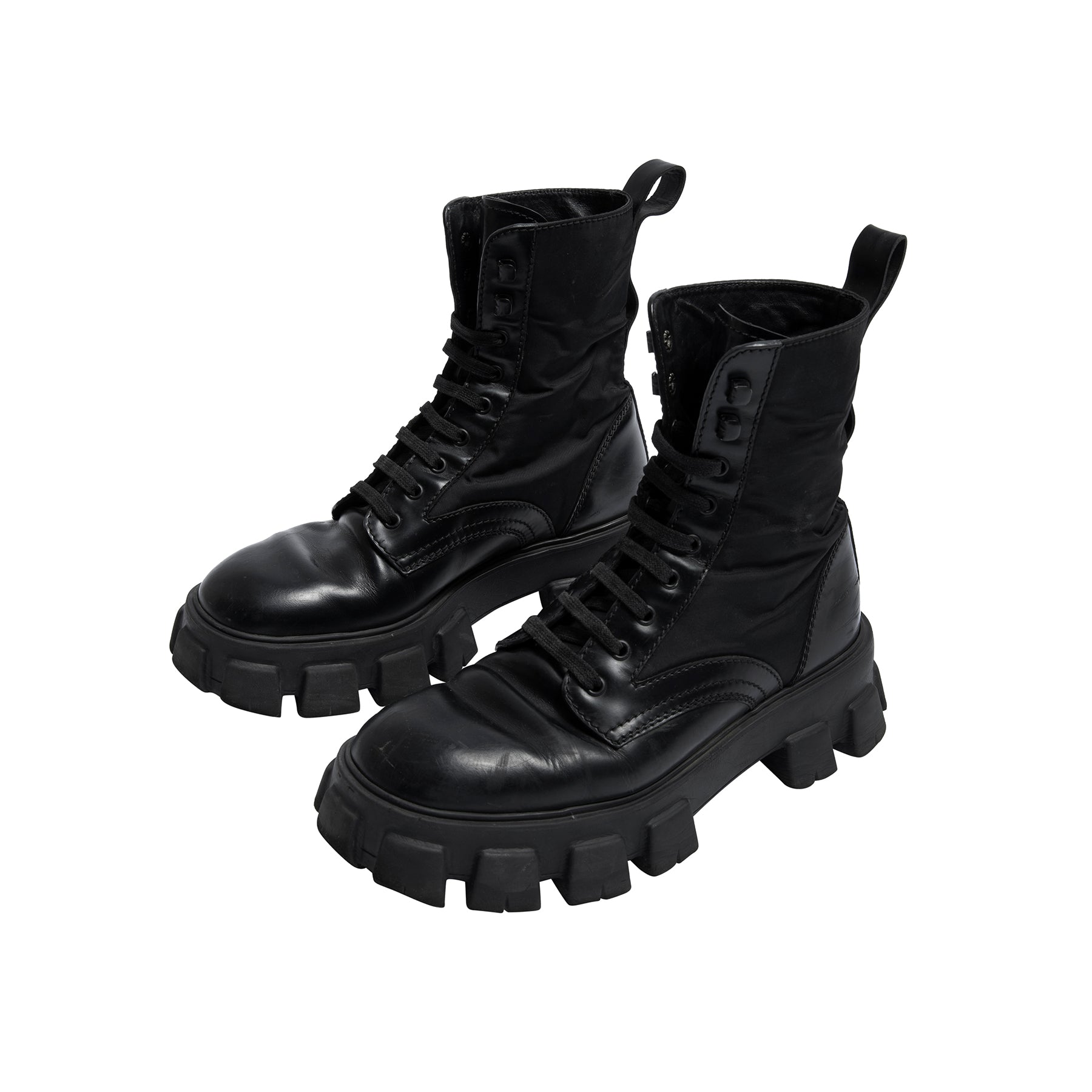Prada Monolith Combat Boots size 11US/10UK black leather Black Monolith Leather And Re-nylon Combat Boots With Pouch  main image 2