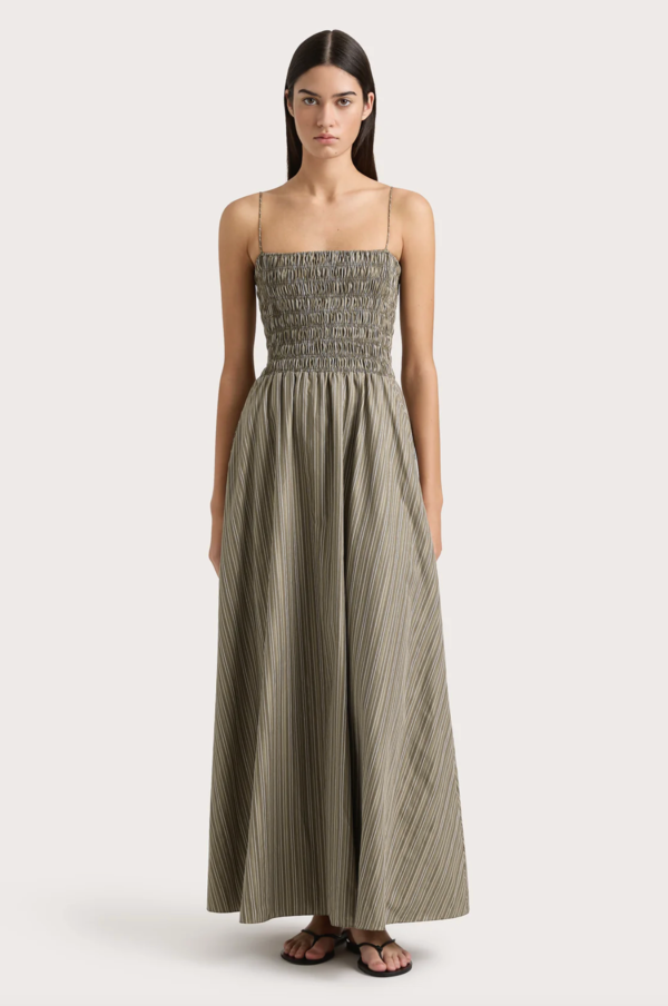 knee length dresses for ladies Lida Maxi Dress Khaki Stripe main image 0
