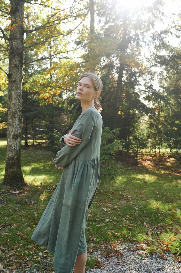 Linenfox Margo Linen Dress - Pine Green | Garmentory