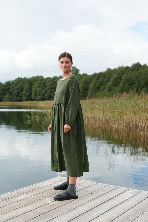 Linenfox Margo Linen Dress - Forest Green | Garmentory Linenfox Margo Linen Dress - Forest Green | Garmentory