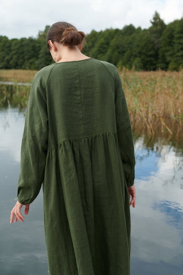 Linenfox Margo Linen Dress - Forest Green