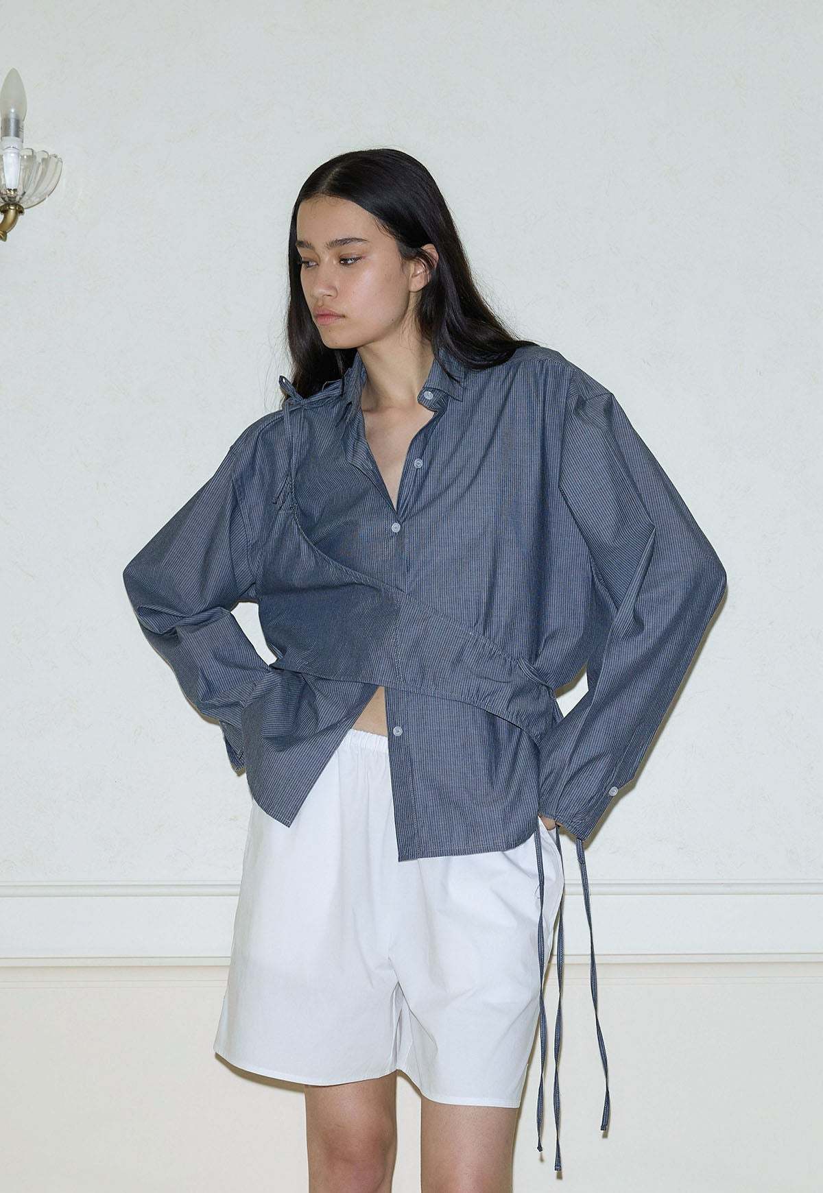 Deiji Studios Sash Shirt - Blue Pinstripe | Garmentory