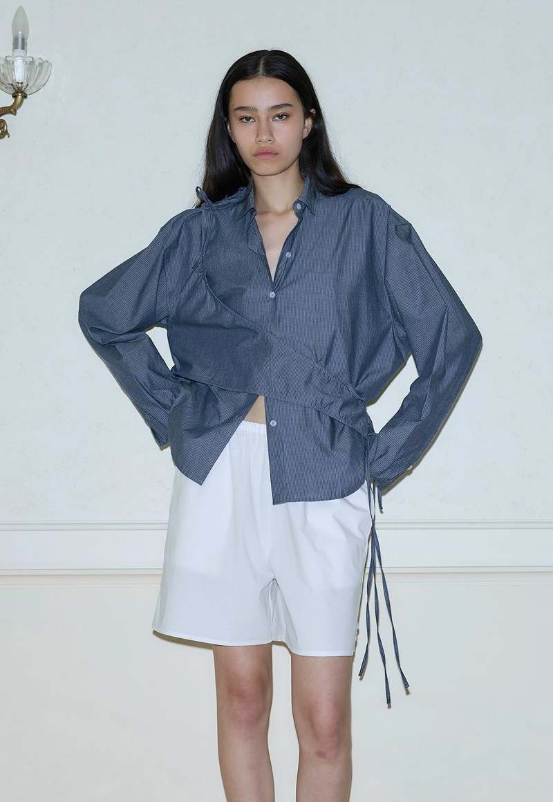 トップス deiji studios stripe shirts Gathered Shirt - Raquette Stripe