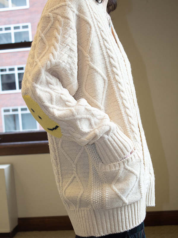 Kapital 5G Cable Knit Smile Rainbow Patch Cardigan - Ecru | Garmentory