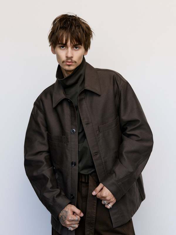 Lemaire Heavy Cotton Satin Twisted Sleeve Workwear Jacket - Dark
