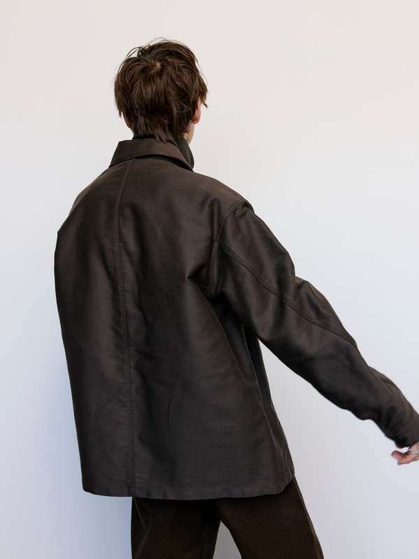 Lemaire Heavy Cotton Satin Twisted Sleeve Workwear Jacket - Dark