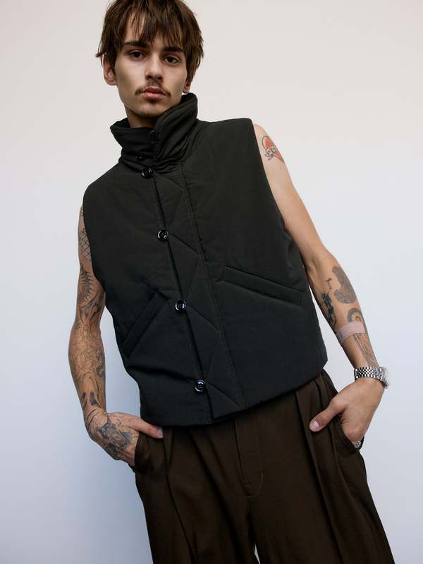 Lemaire Dark Espresso Wadded Gilet - BLACK | Garmentory