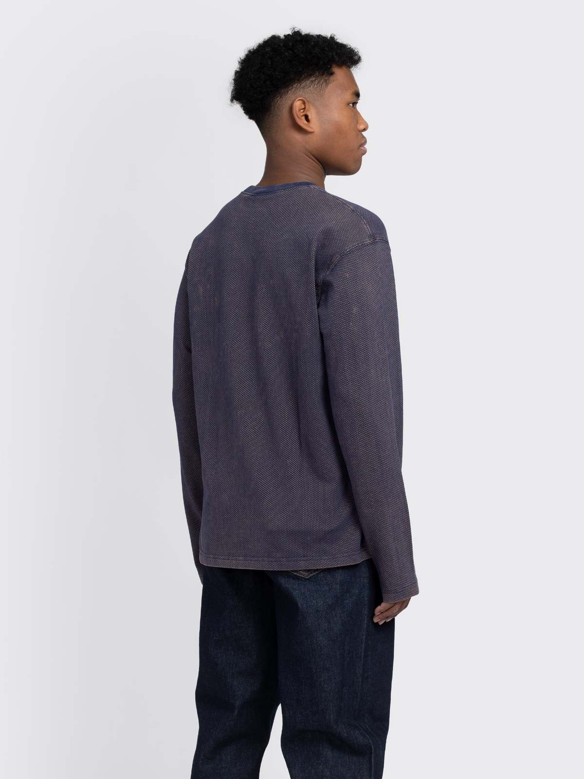 Stussy 2Tone Cotton Mesh LS Crew - Navy | Garmentory