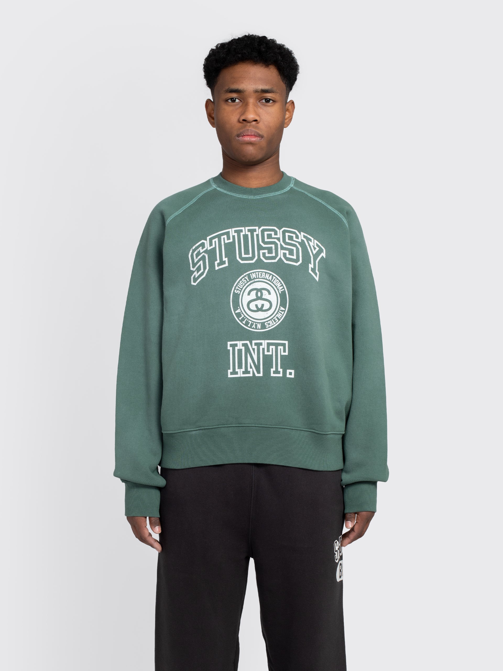 Stussy Overlock Varsity Raglan Crew - Pine | Garmentory