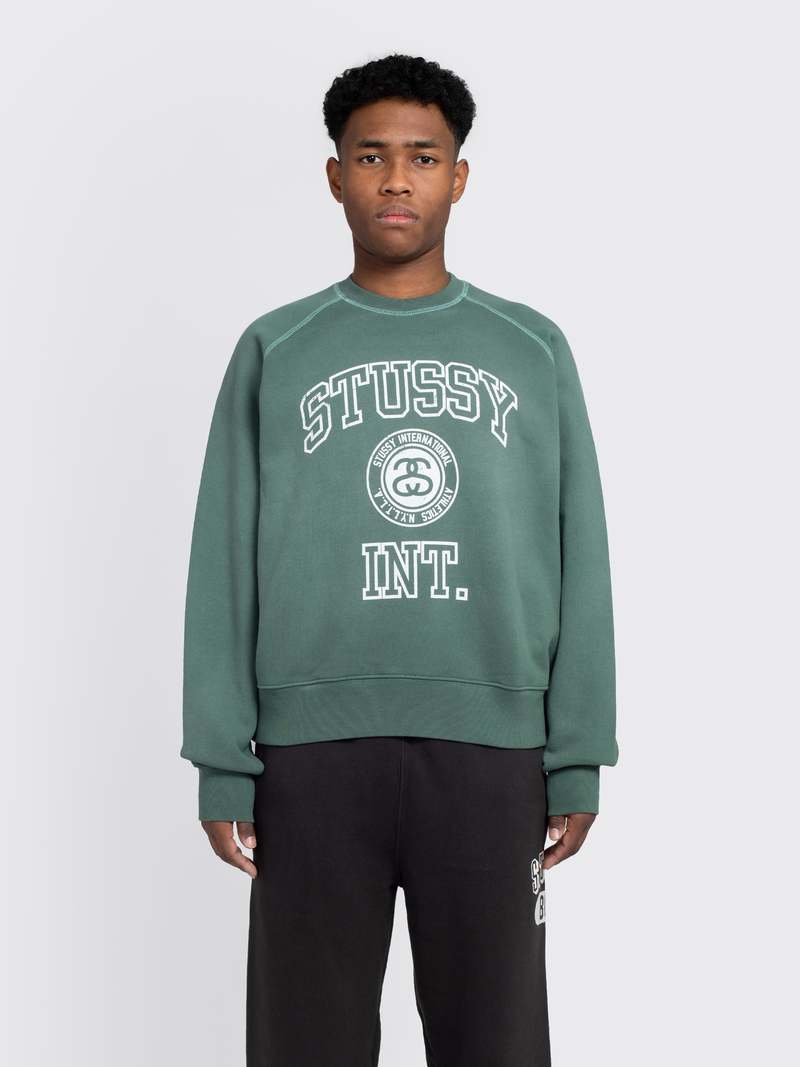 Stussy Overlock Varsity Raglan Crew - Pine | Garmentory