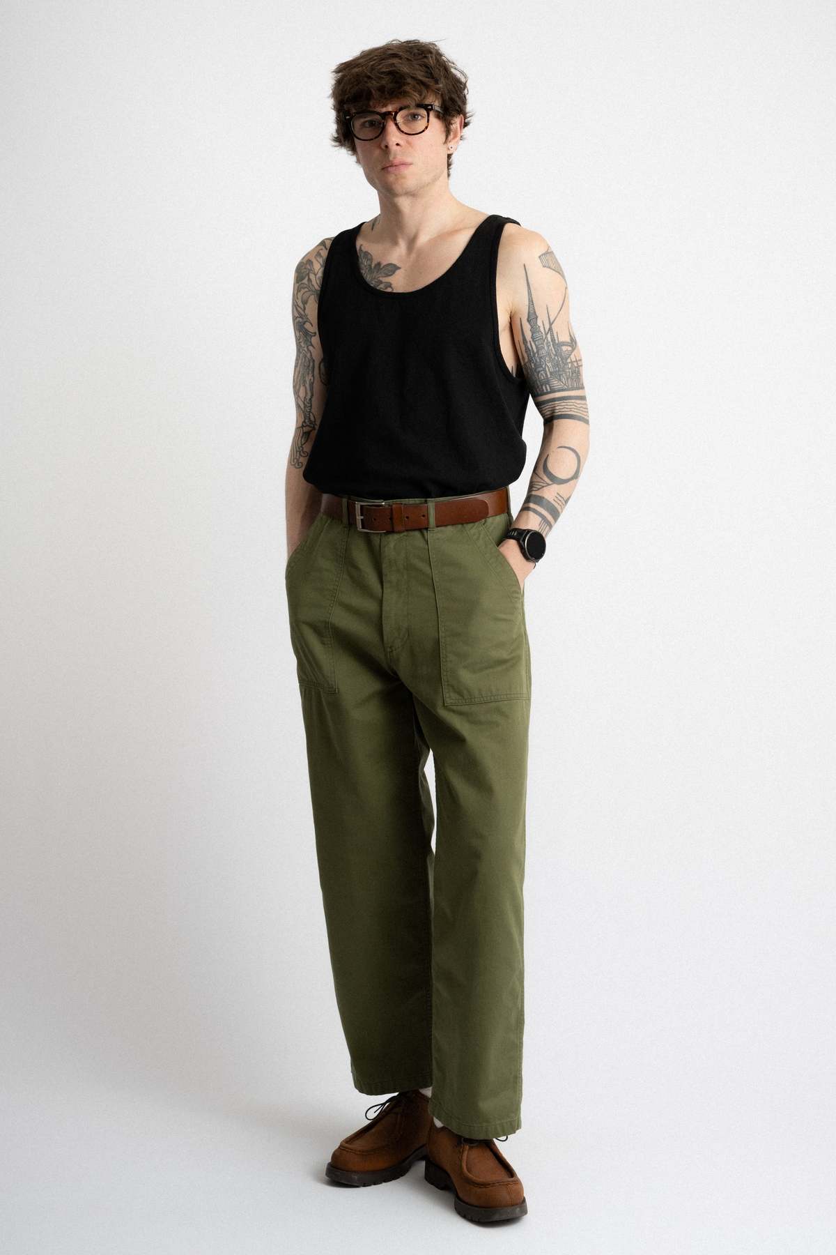 ハツキ HATSKI　Loose Tapered Utility Trouser Namu Shop - Hatski Loose Tapered Utility Trouser - Olive