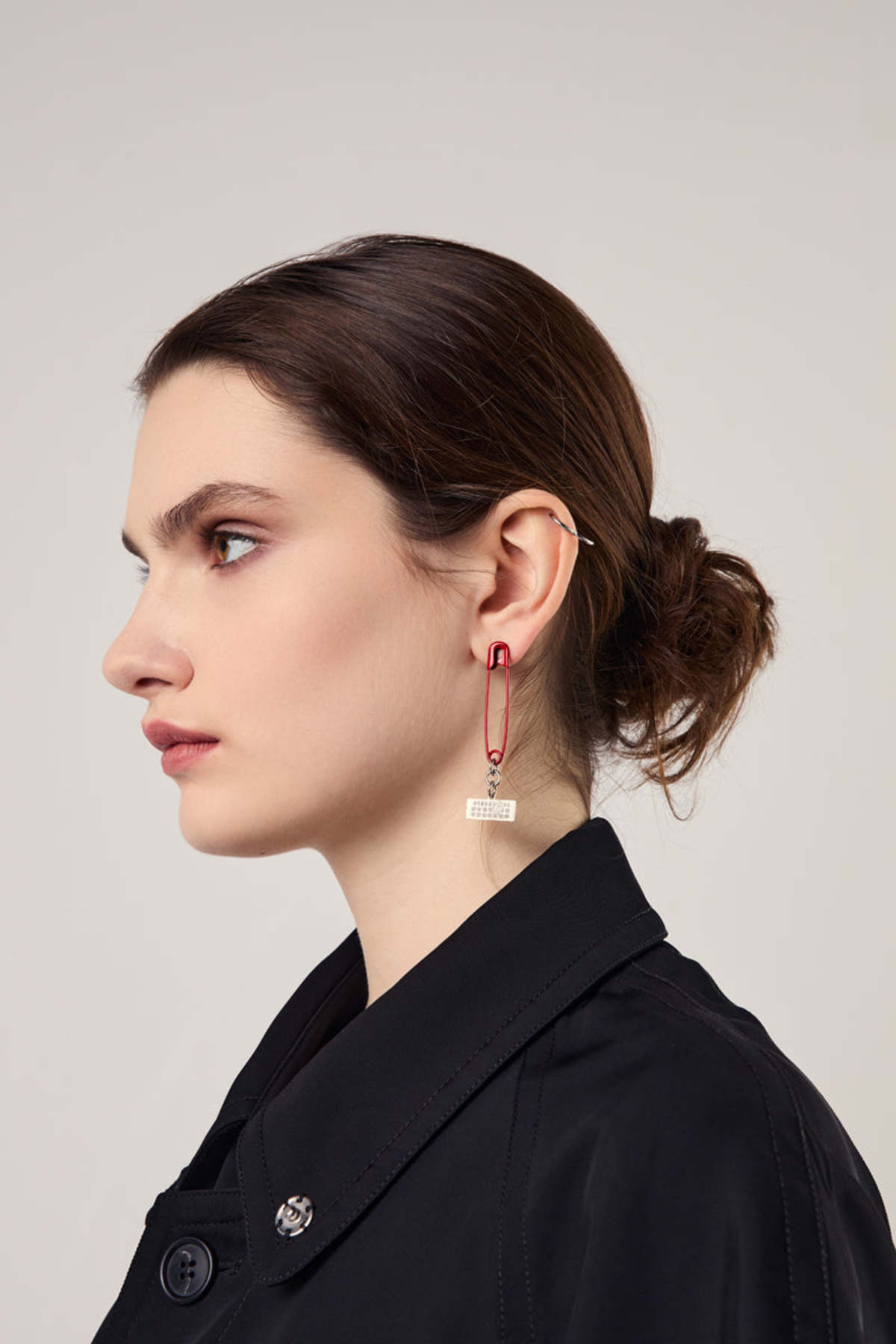 MM6 Maison Margiela Safety Pin Brass Earrings - Red | Garmentory