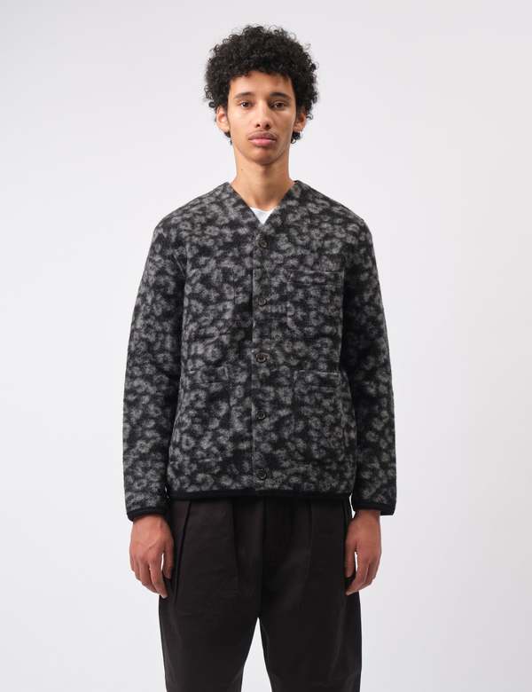 Universal Works Fleece Cardigan - Leopard Black/Charcoal | Garmentory