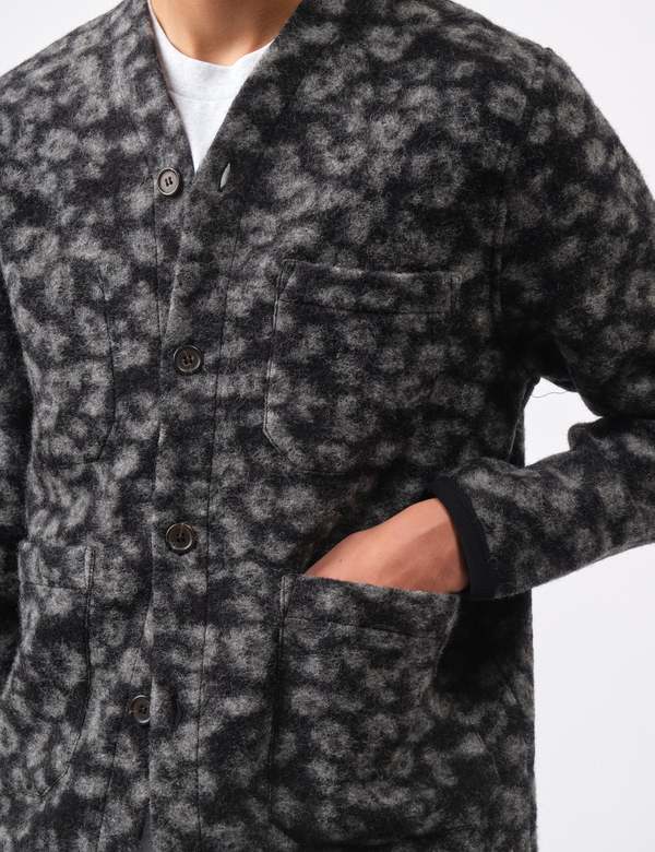 Universal Works Fleece Cardigan - Leopard Black/Charcoal | Garmentory