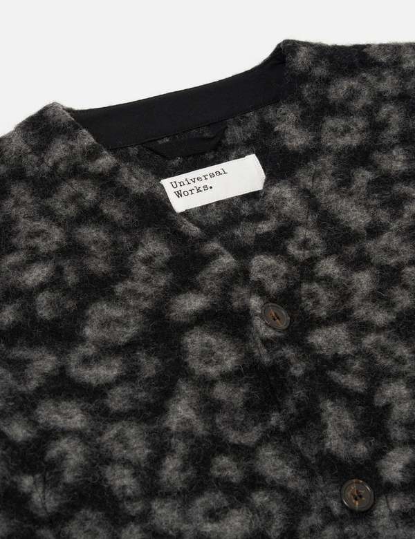 Universal Works Fleece Cardigan - Leopard Black/Charcoal | Garmentory