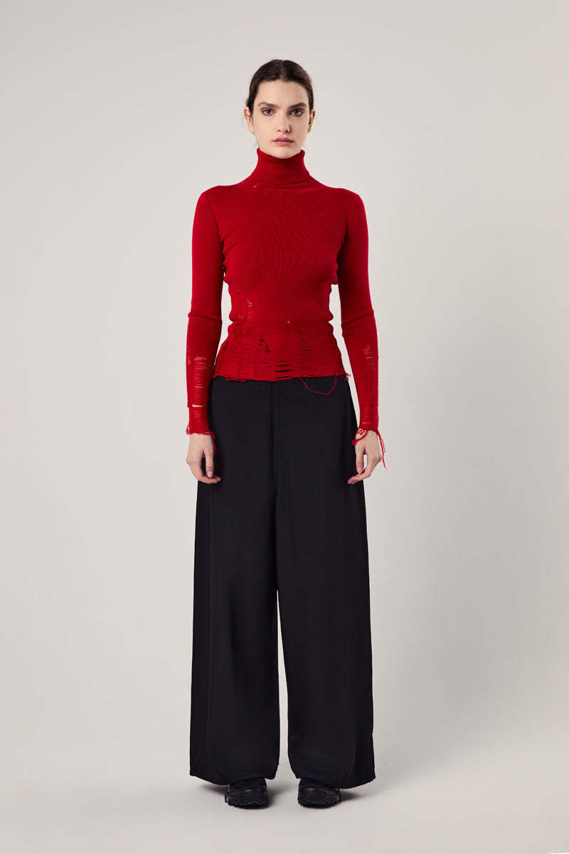 MM6 Maison Margiela Distressed Wool Sweater - Red | Garmentory