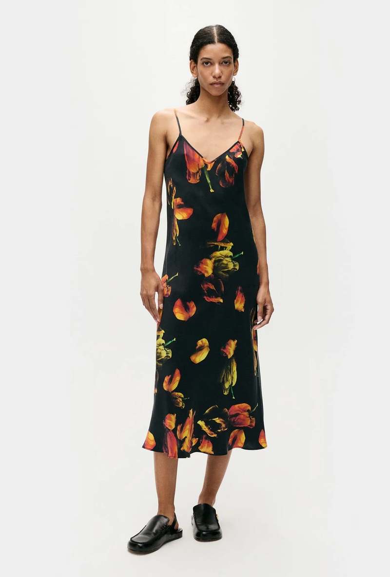 Silk Laundry 90s Slip Dress - Tulipa Black