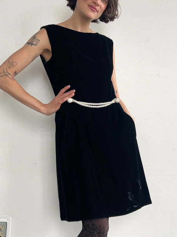 sachin and babi light blue dress Vintage 60s Velvet Evening Dress with Crystal Belt - Black