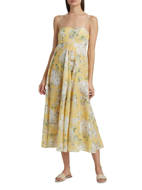 Zimmermann Acacia Bandeau Midi Dress - Yellow Floral