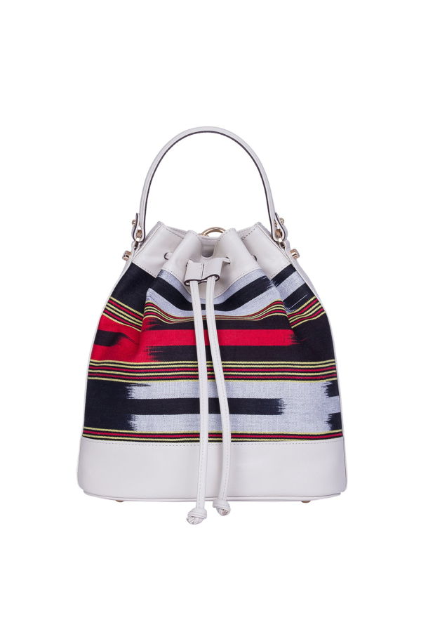 K'ai & Vrosi Leather Fabric Pattern Convertible Bag - Cream