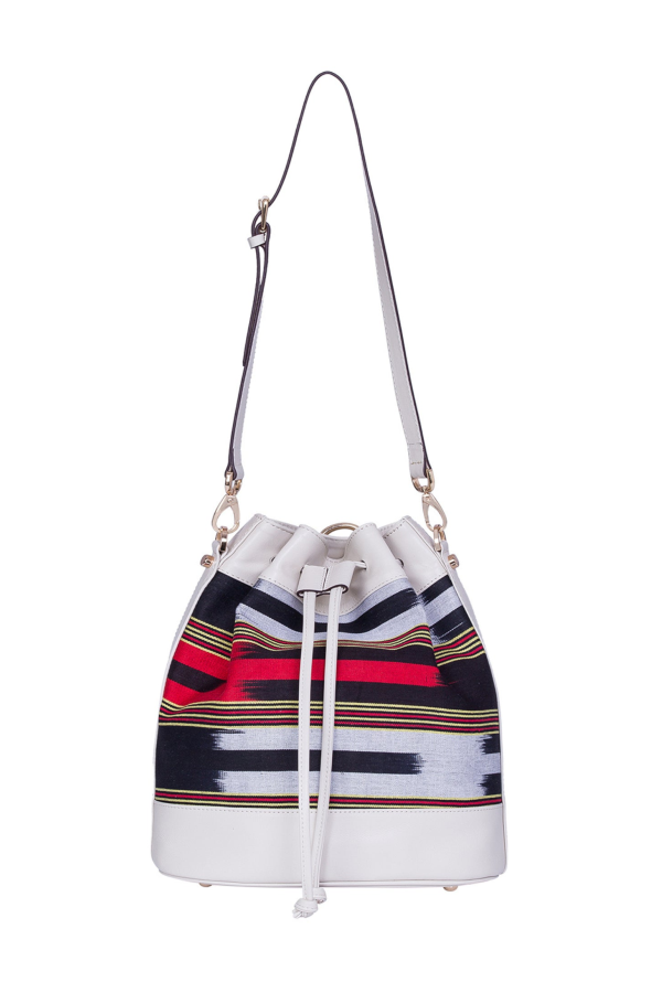 K'ai & Vrosi Leather Fabric Pattern Convertible Bag - Cream