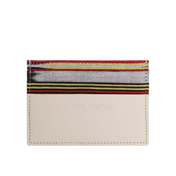 K'ai & Vrosi Leather Canvas Cardholder - Cream