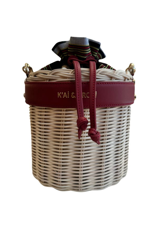K'ai & Vrosi Leather And Straw Bucket Bag - Red