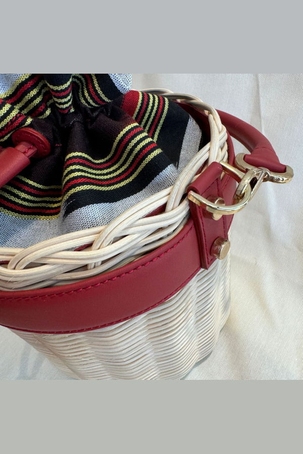 K'ai & Vrosi Leather And Straw Bucket Bag - Red