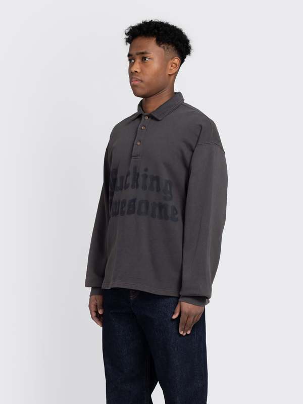 【FUCKING AWESOME】BLACKLETTER RUGBY DARK GREY Fucking Awesome Men's Blackletter Rugby Shirt in Dark Grey