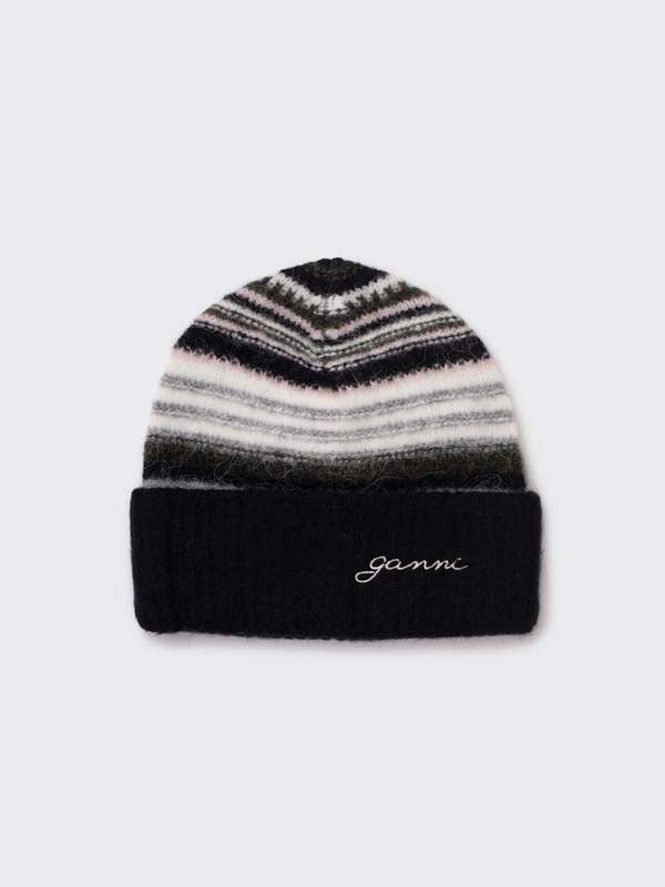 Ganni Striped Soft Wool Beanie | Garmentory display picture 3