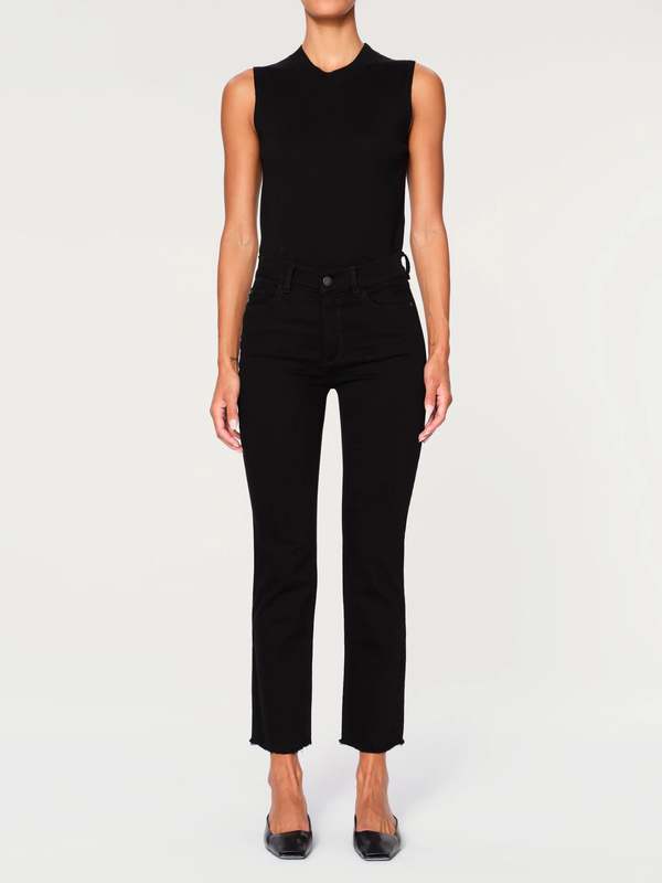 Mara Straight Mid Rise Instasculpt Ankle Jeans Black Peached Raw - DL1961