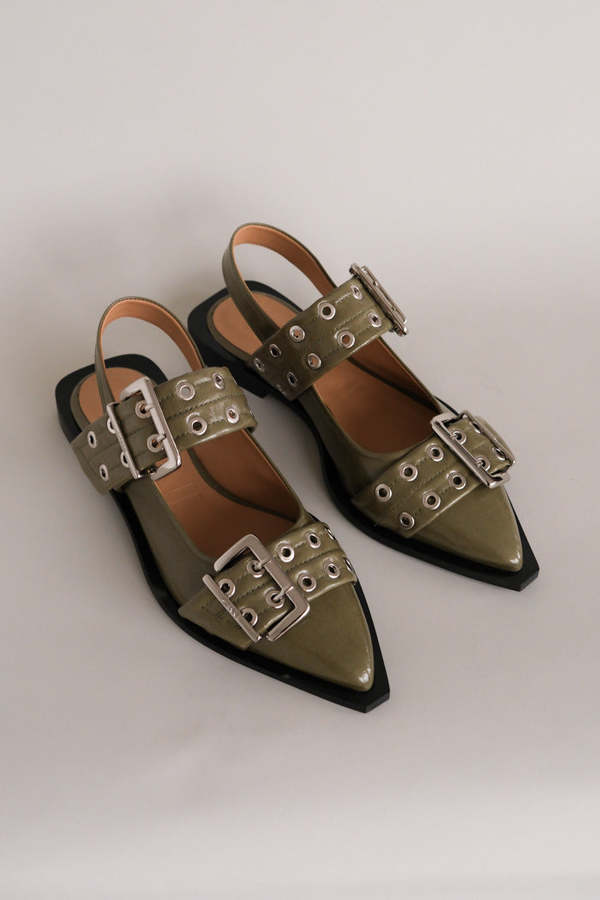 Ganni■ Chunky Buckle Ballerina Naplack 【 残りわずか】 Ganni wide welt buckle ballerina ballet flats black patent