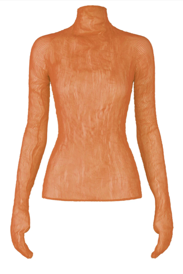Issey Miyake Chiffon Twist Mockneck - Winter Brown | Garmentory