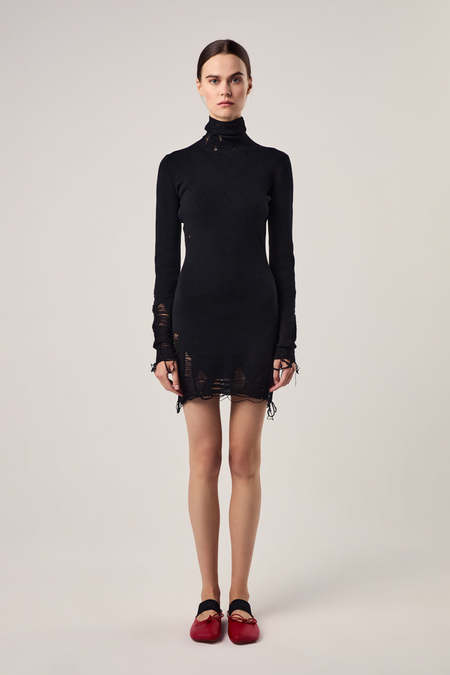 MM6 Maison Margiela Destroyed Knit Mini Dress - Black