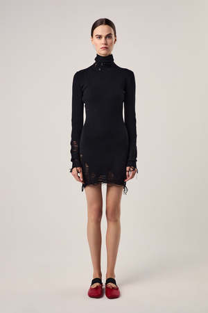 MM6 Maison Margiela Ripped Detailing Wool Mini Dress - Black
