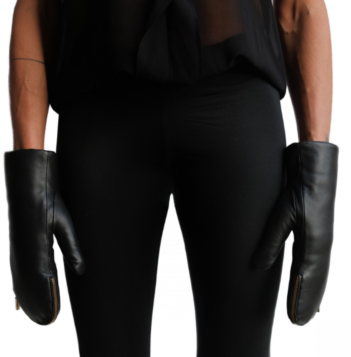 Aristide Lambskin / Rabbit Fur 1/2 Zip Mittens - Black