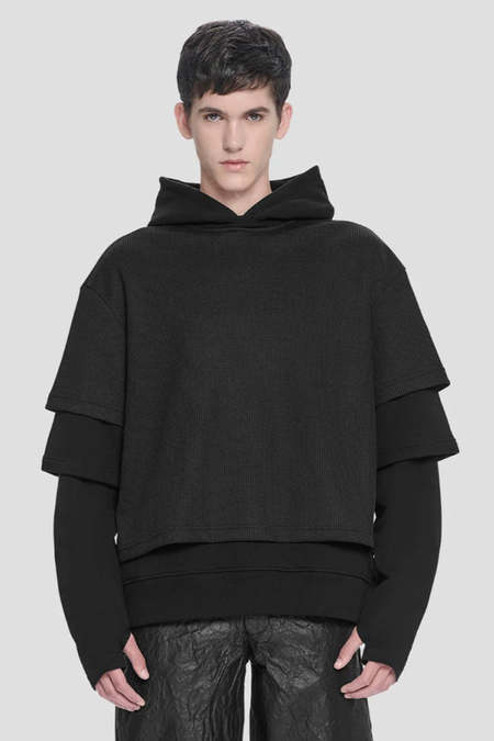 Heliot Emil Pantheon Alpaca Hoodie - Black Grey | Garmentory