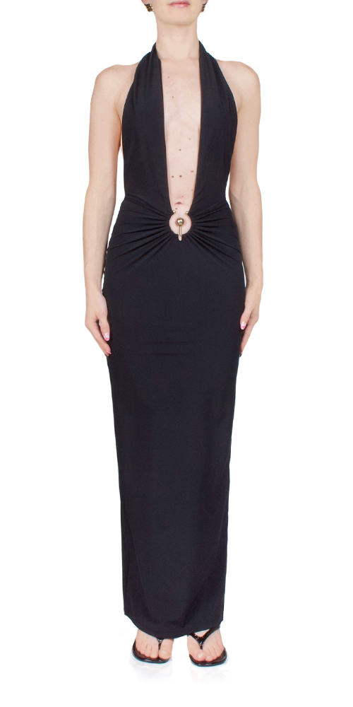 Christopher Esber Pierced Orbit Halter Split Front Dress Christopher Esber Pierced Orbit Halter Split Front Dress