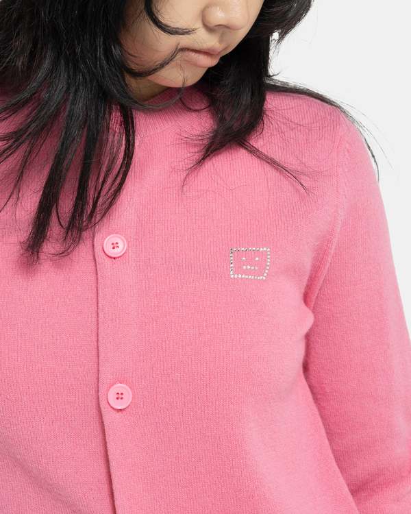 Acne Studios Embellished Face Logo Cardigan - Tango Pink | Garmentory