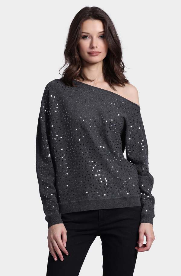 Zinnie Sequins Off Shoulder Top - Mocha