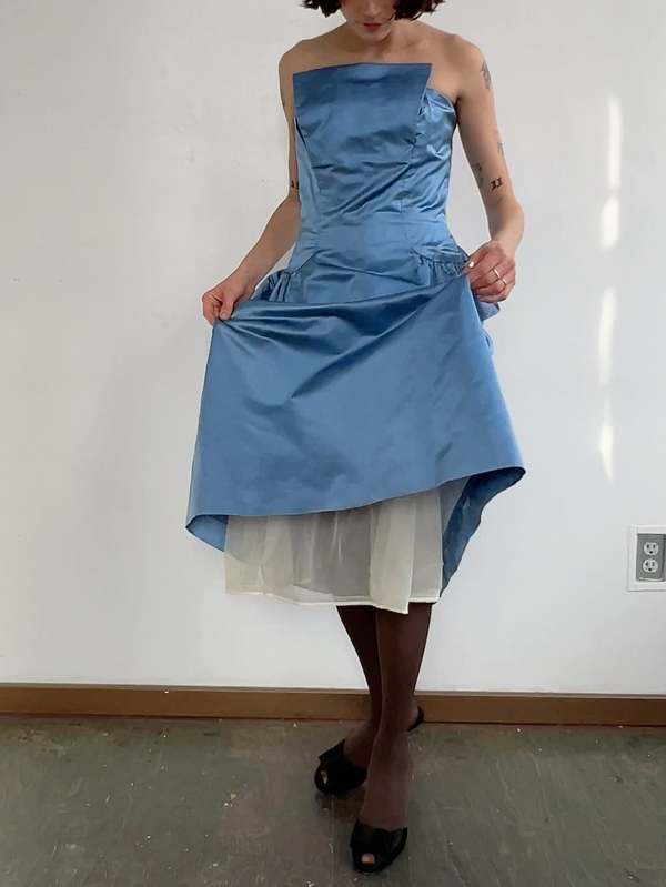 Vintage Saks Fifth Avenue Strapless Dress Blue