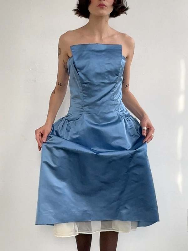 Vintage Saks Fifth Avenue Strapless Dress Blue