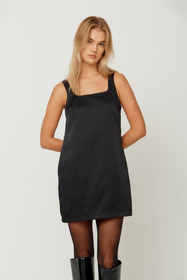 House of Sunny The Mini Satin Shift - Jet Black | Garmentory