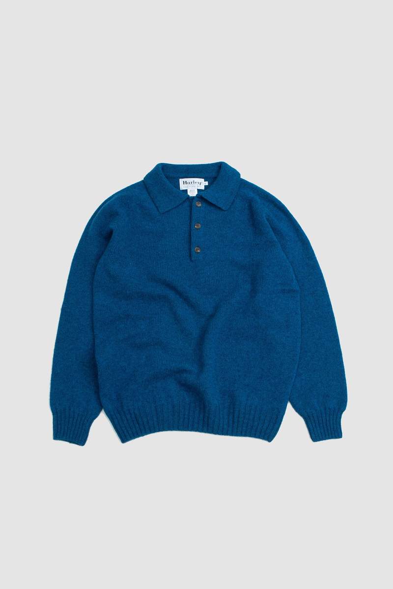 Harley of Scotland 3 Button Henley Neck Closure Sweater - Atlantic Spray