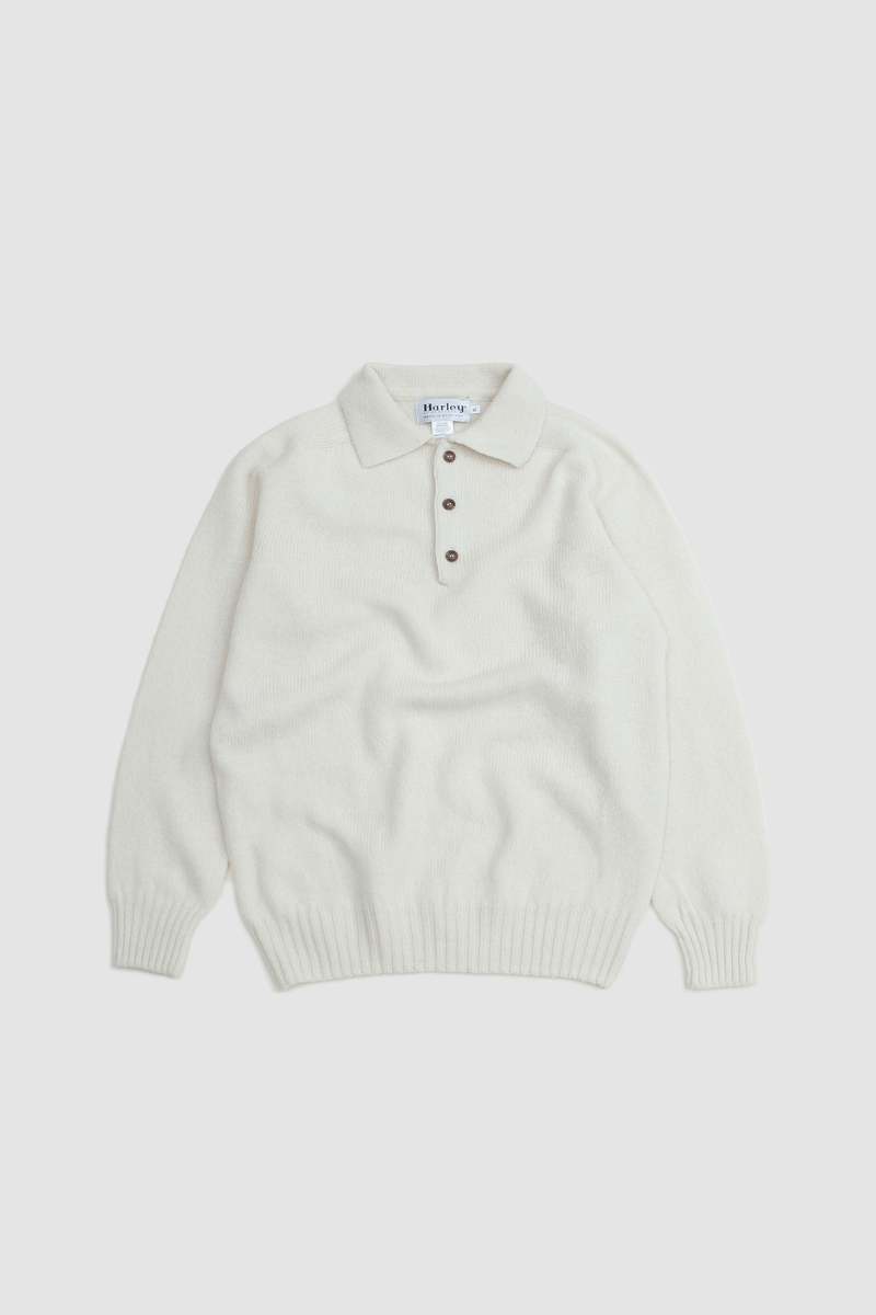 Harley of Scotland 3 Button Henley Neck Closure Sweater - Winter White