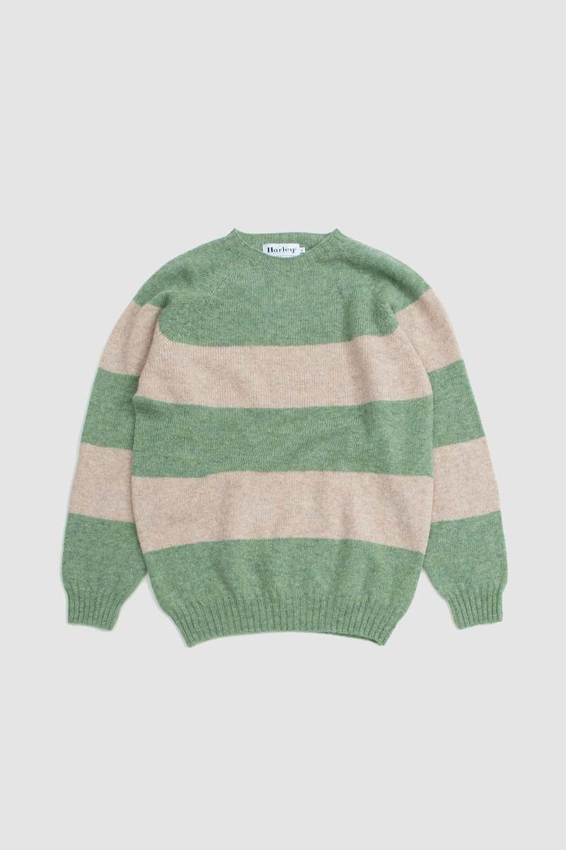 Harley of Scotland Block Stripe Crew Neck Sweater - Jades Dairy/Tusk