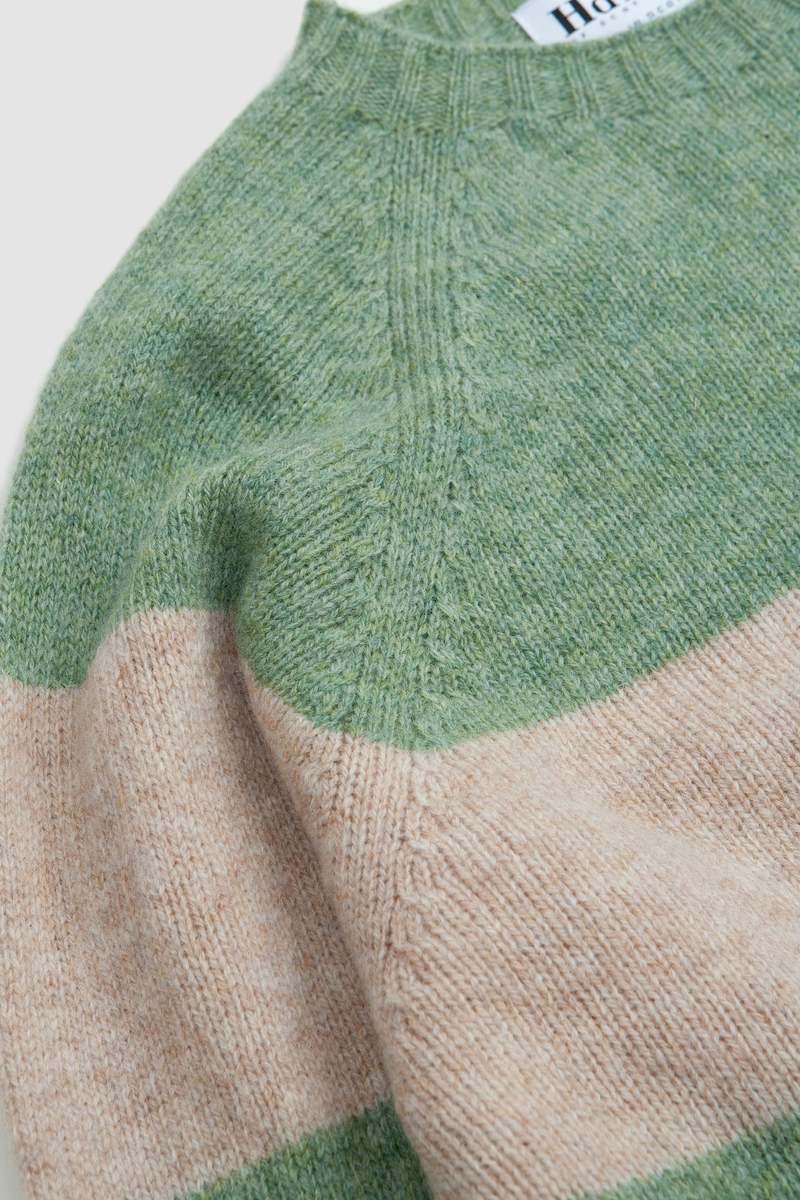 Harley of Scotland Block Stripe Crew Neck Sweater - Jades Dairy/Tusk