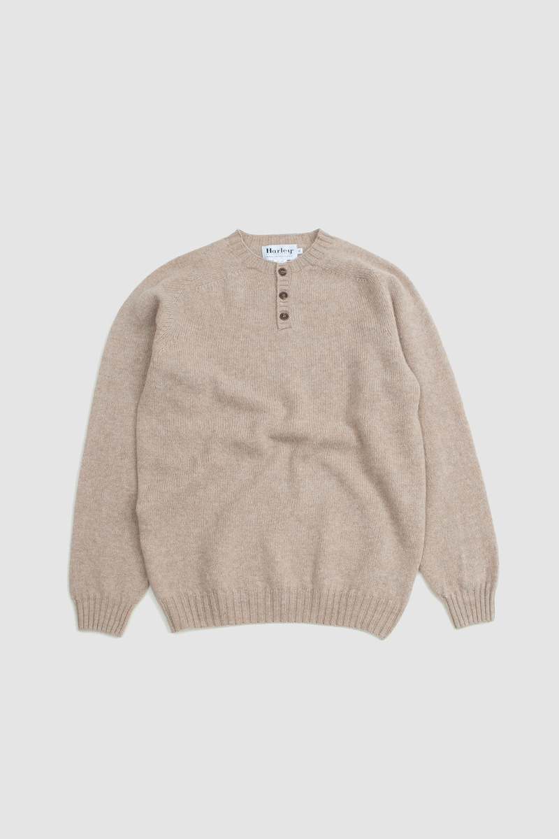 Henley Neck Closure Crew Sweater - Oatmilk
