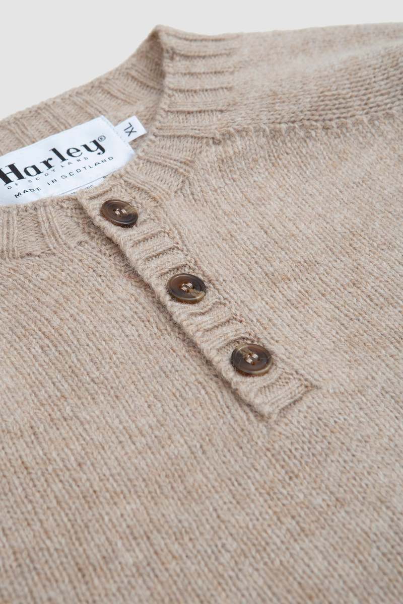 Henley Neck Closure Crew Sweater - Oatmilk