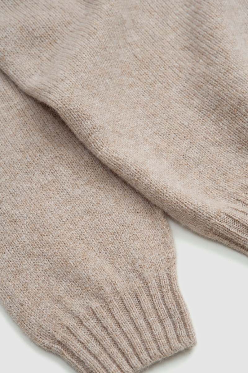 Henley Neck Closure Crew Sweater - Oatmilk